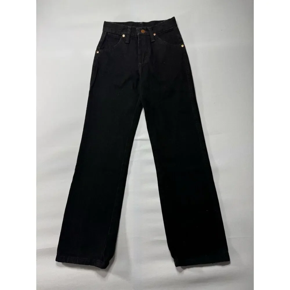 Wrangler Youth Boy's Straight Leg Adj Waist‎ Black Denim Jeans Size 10S (22x26)*
